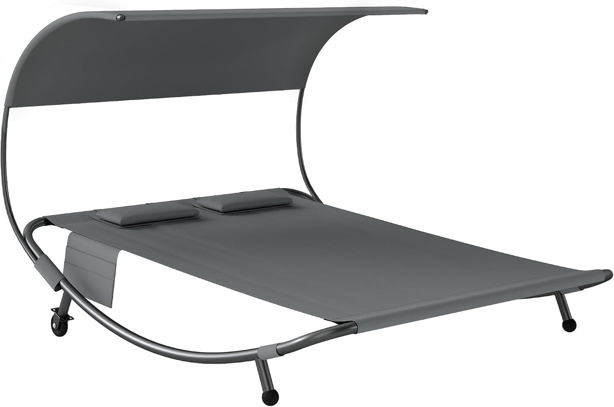 Lettino prendisole Outsunny, Grigio, con ruote, acciaio, per giardino e terrazzo