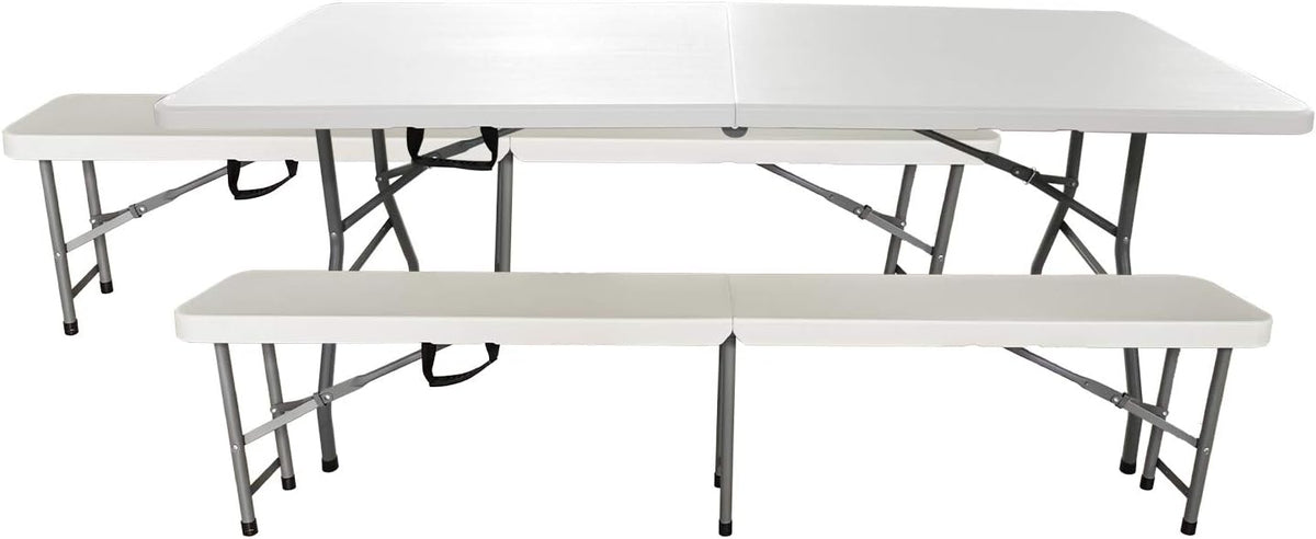 Set tavolo e panche Gardiun, pieghevole, 180 × 74 × 74 cm, resina