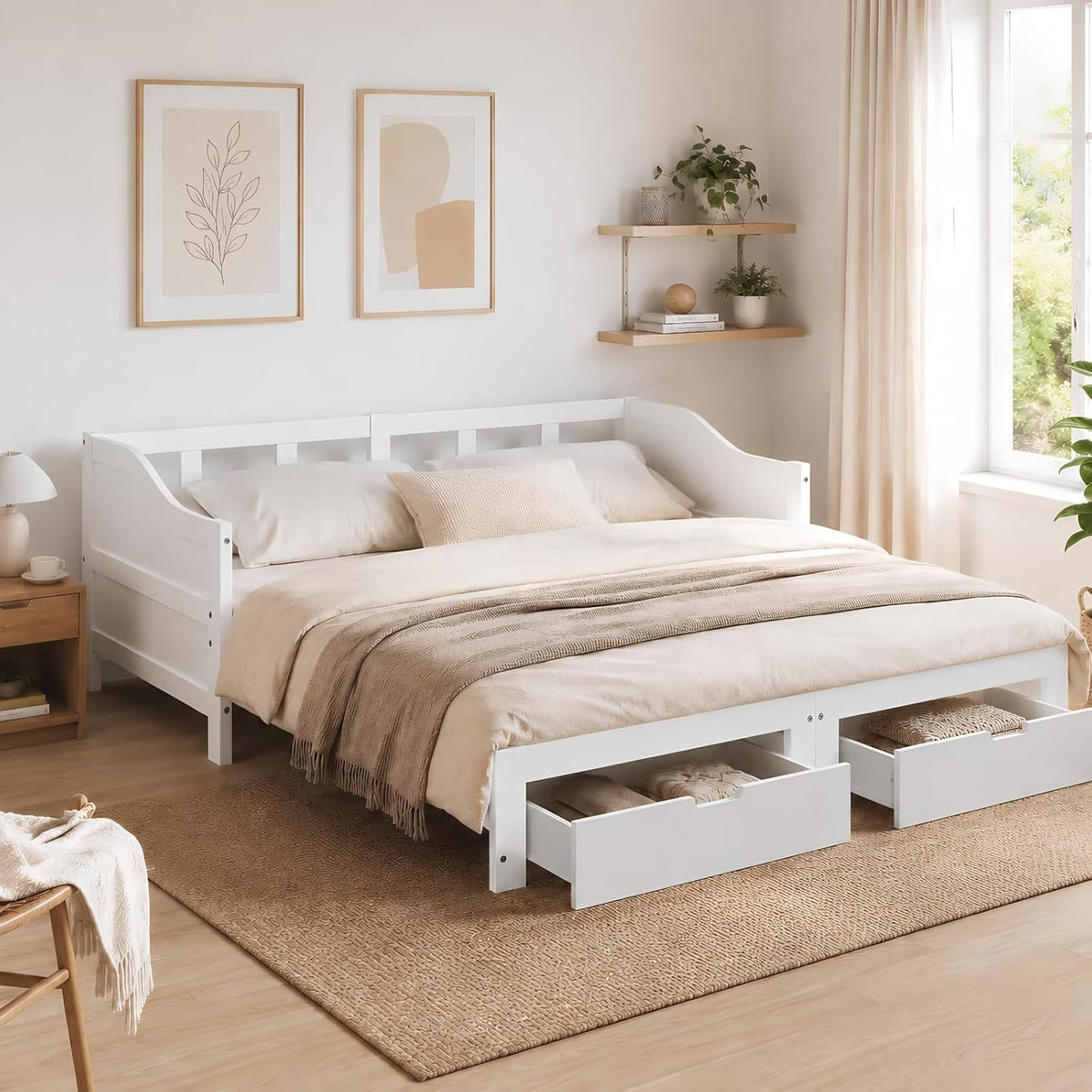 HFASD Divano letto, 2 cassetti, matrimoniale, 180 × 200 cm, legno, allungabile, per soggiorno