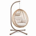 Sedia sospesa a uovo in rattan sintetico beige con struttura in acciaio