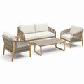 Set salotto da giardino 4 pezzi in legno con divano, poltrone e tavolino
