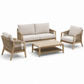 Set da giardino in legno con divano, poltrone e tavolino rettangolare beige