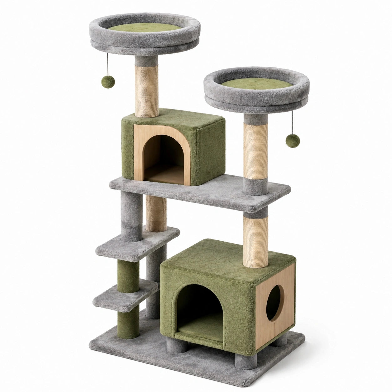 Tiragraffi per Gatti in Legno e Sisal Verde/Grigio