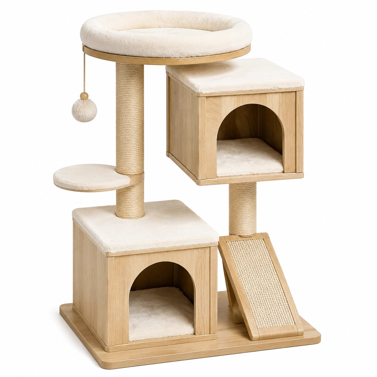 Tiragraffi per Gatti in Legno e Sisal, Beige, 60x40x120 cm