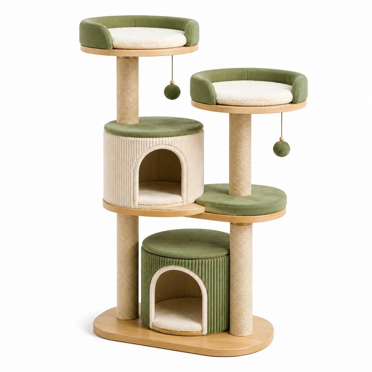 Tiragraffi Multilivello in Legno e Sisal per Gatti Verde e Beige