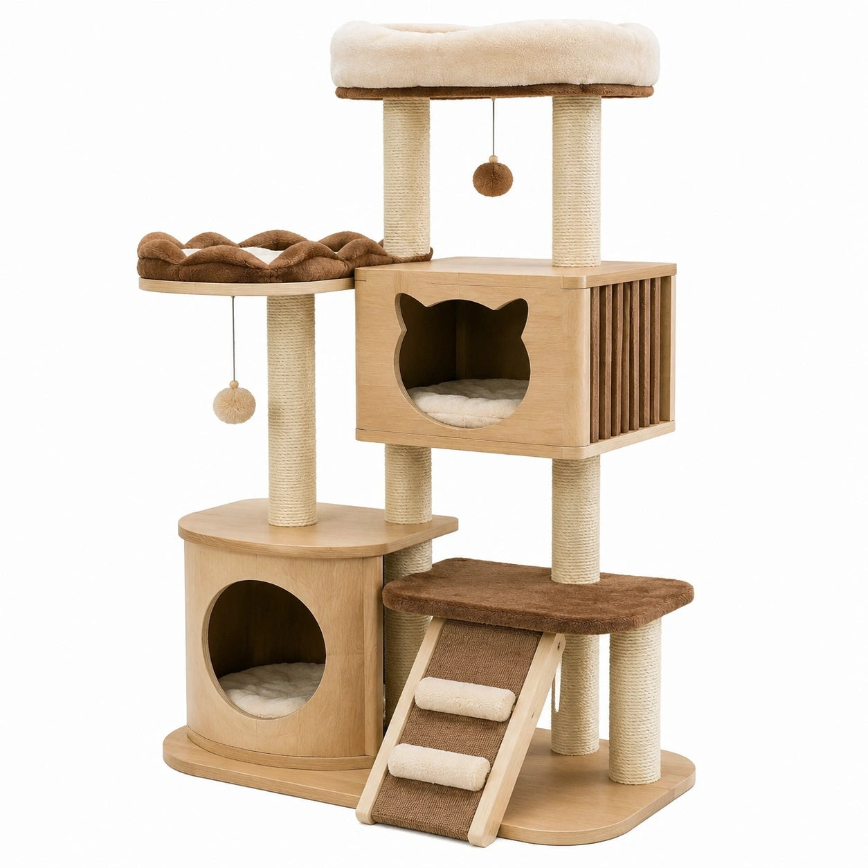 Tiragraffi per Gatti in Legno e Sisal Naturale Beige/Marrone