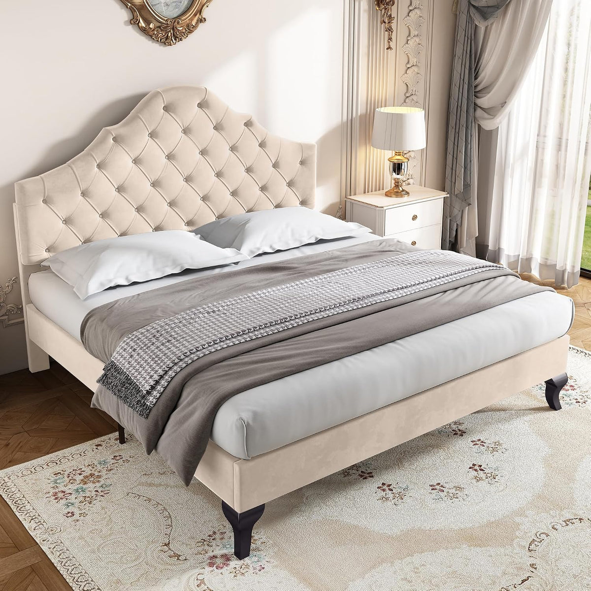 Struttura letto MAMAINI, regolabile, con rete a doghe, imbottito, 140 × 190 cm, legno, con testiera, per camera da letto