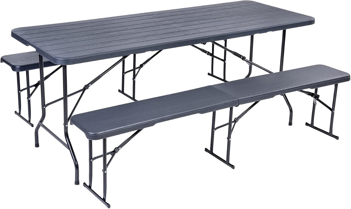 Set da pranzo Hortan, 180 × 70 × 75 cm, acciaio, resina, pieghevole, per giardino e terrazzo