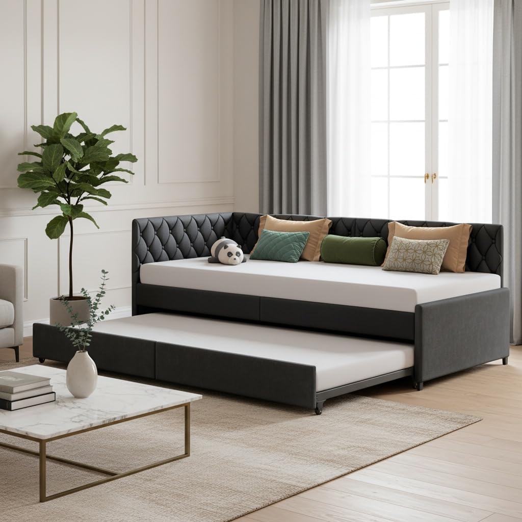 Divano letto RXMORI, singolo, matrimoniale, 180 × 200 cm, legno, allungabile, con rete a doghe, imbottito, per soggiorno