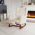 Poltrona a dondolo ZHDOKA, Beige, legno massello, con cuscino, regolabile, con poggiapiedi, con braccioli, per soggiorno