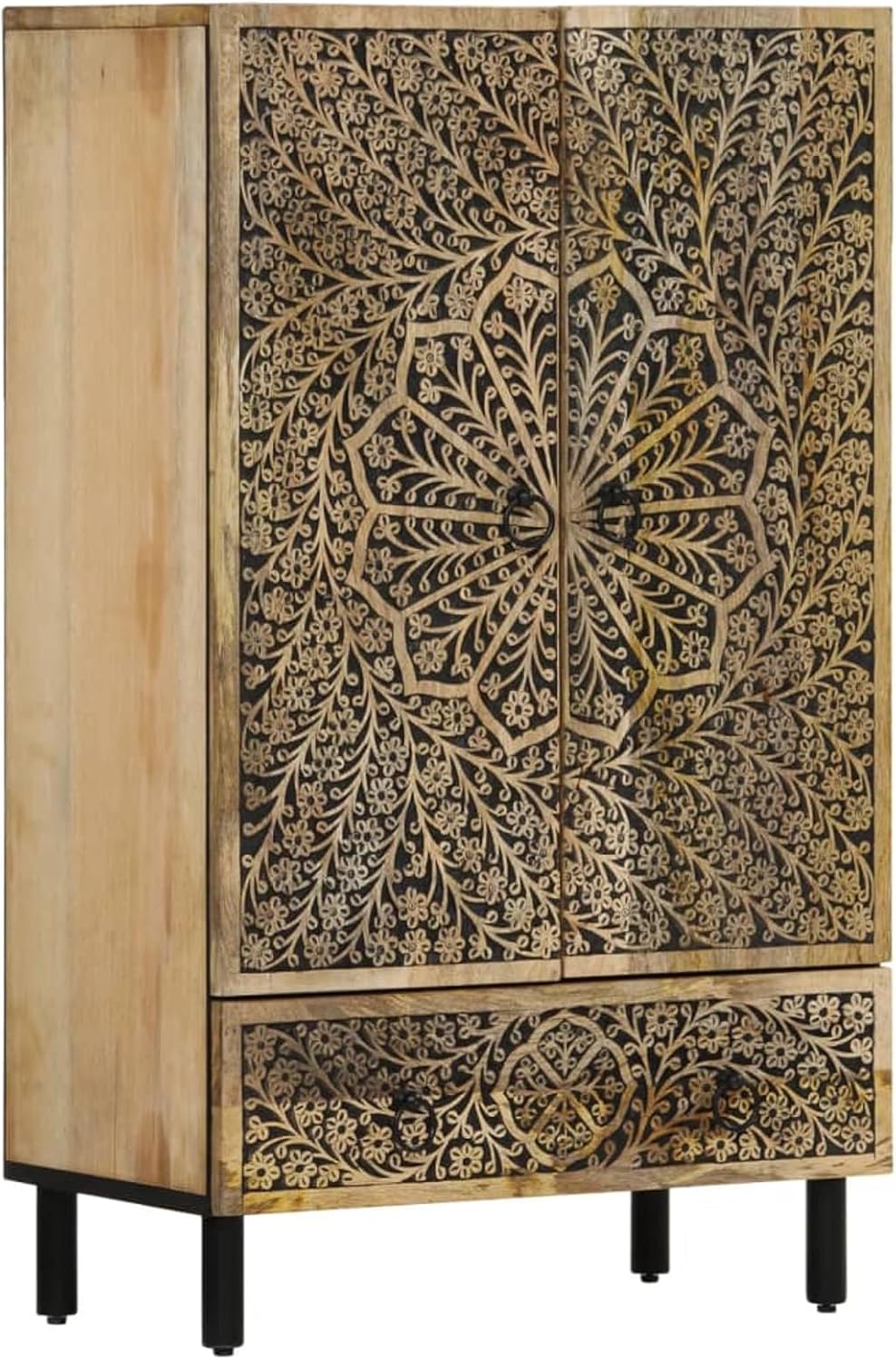 Credenza Gecheer, 60 × 33 × 100 cm, legno massello, per soggiorno e camera da letto