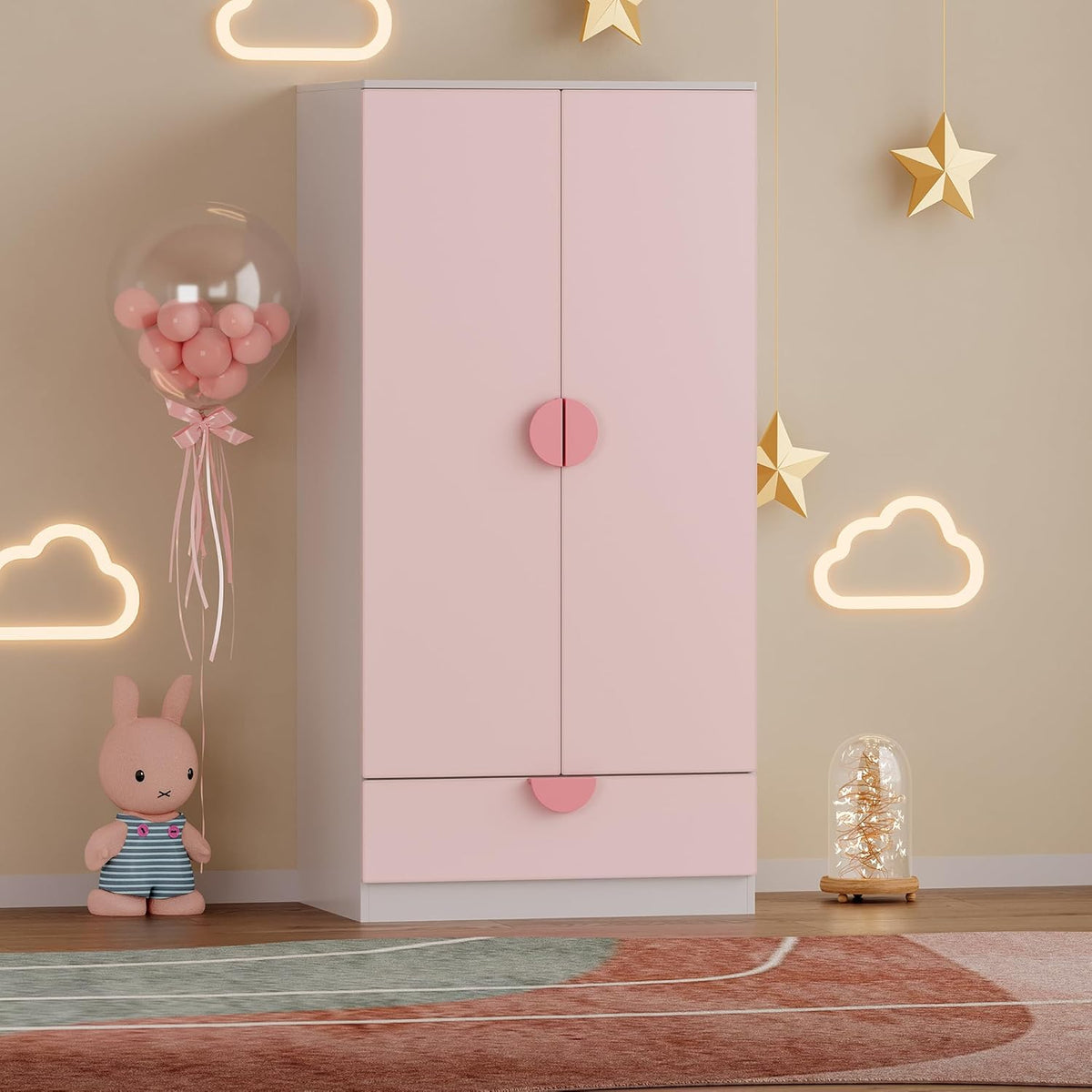 Armadio guardaroba en.casa, Rosa, 123 × 60 × 40 cm, MDF, per camera da letto
