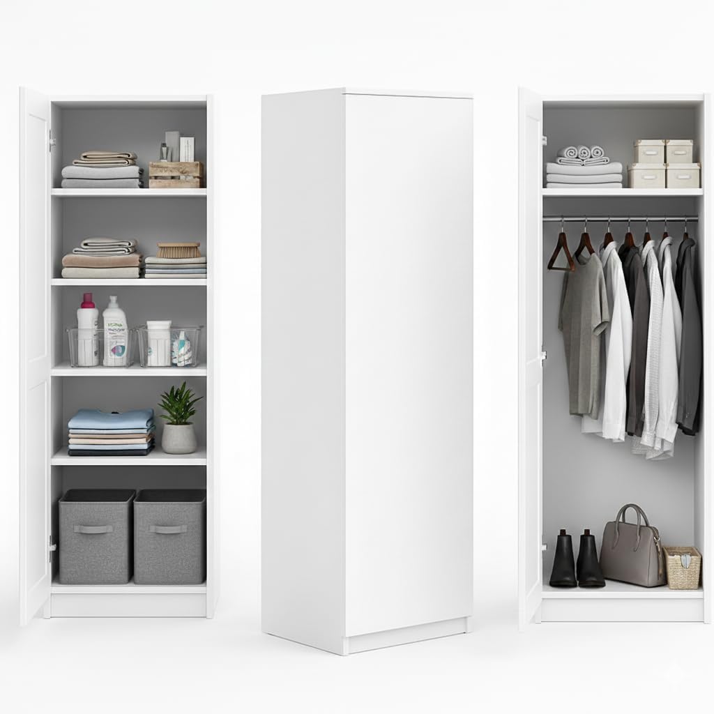 Armadio guardaroba Home Collective, Bianco, 50 × 50 × 180 cm, legno, MDF, per camera da letto