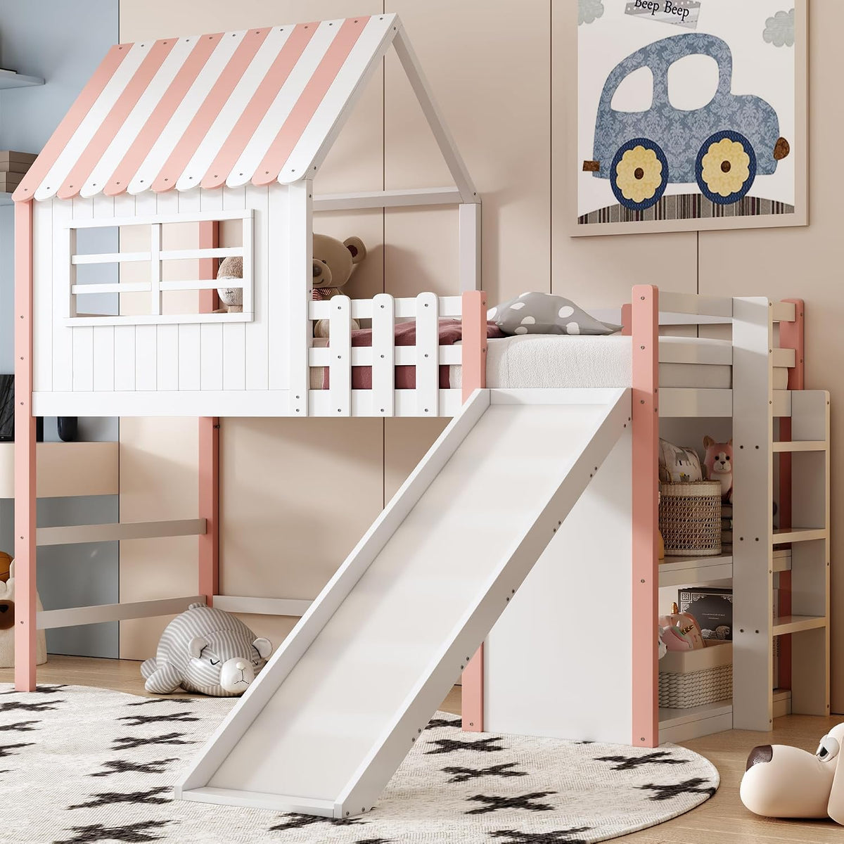 Letto a soppalco Trdlpyn, 90 × 200cm, Rosa, legno massello, materasso non incluso, per camera da letto