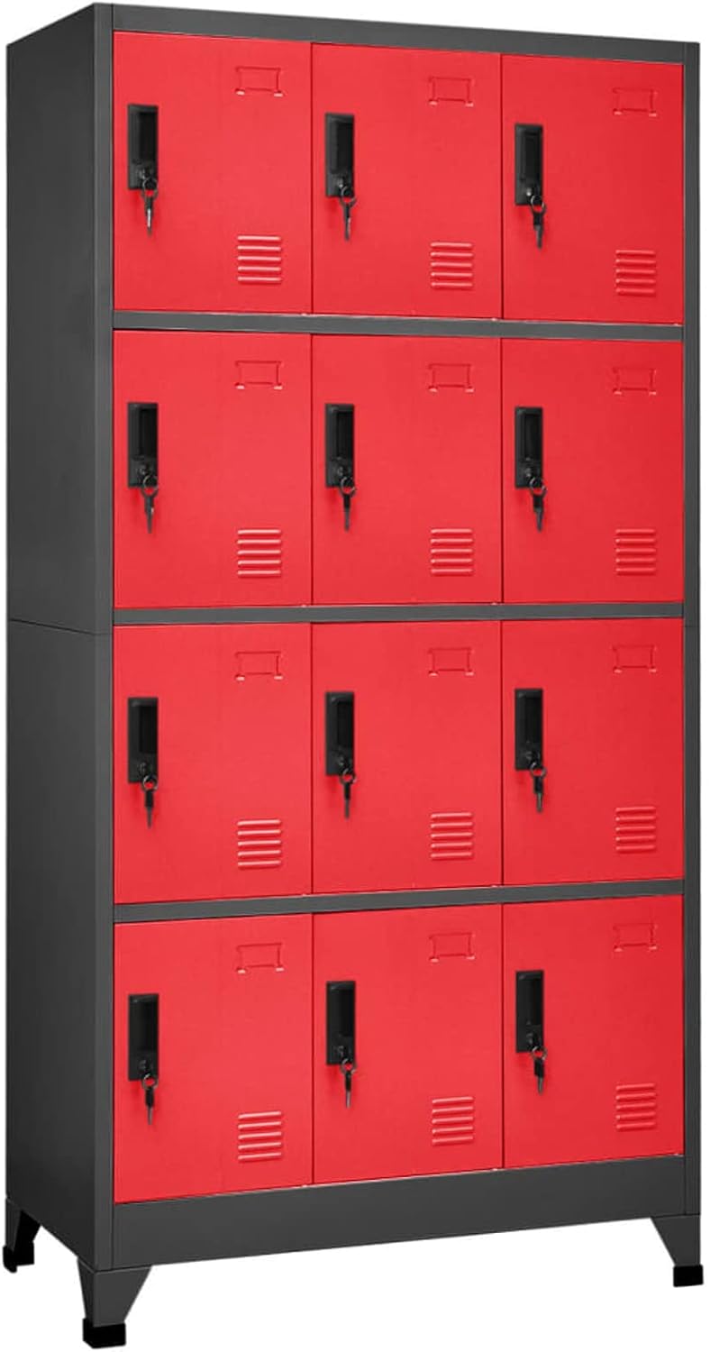 Armadietto NITCA, 90 × 45 × 180cm, Antracite/Rosso, acciaio, metallo, con serratura e chiave, per ufficio