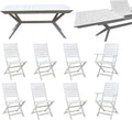 milani home Set da pranzo, 55 × 57 × 91 cm, 46 × 57 × 91 cm, Bianco, 6 sedie, 2 poltrone, allungabile, legno, per giardino e terrazzo