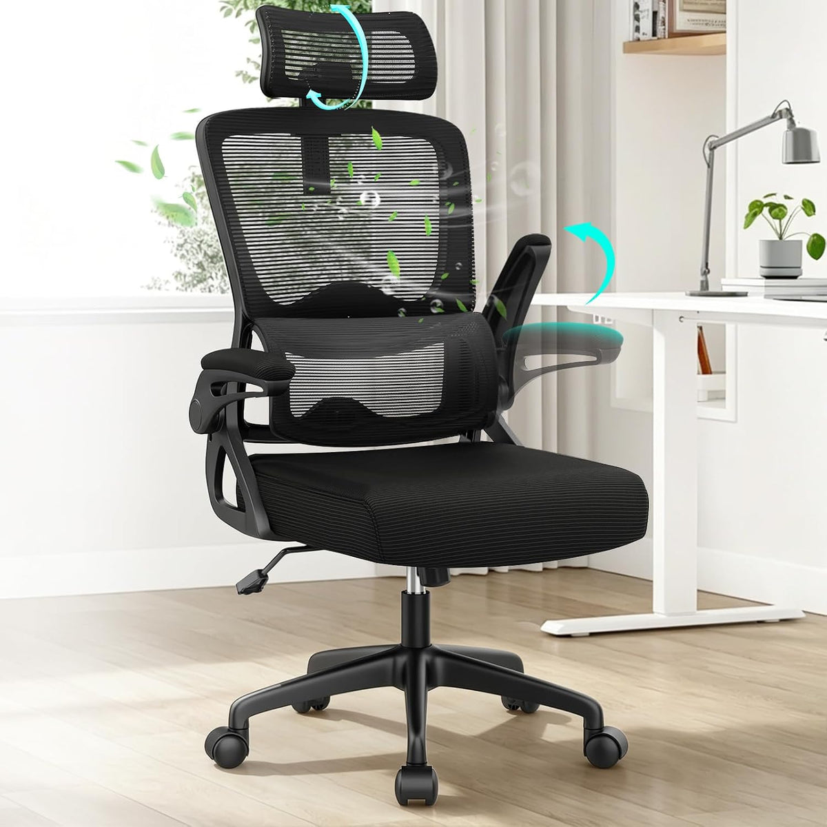 Sedia da ufficio YONISEE, ergonomica, regolabile, con poggiatesta, con braccioli, per ufficio