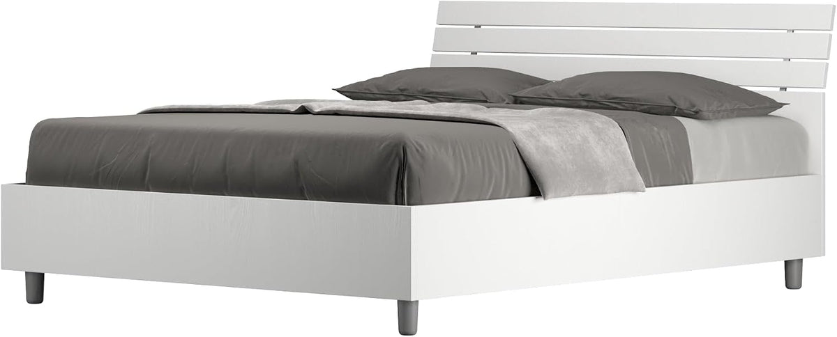 Letto Bonussi, matrimoniale, 140 × 200 cm, legno, Bianco, con rete a doghe, per camera da letto