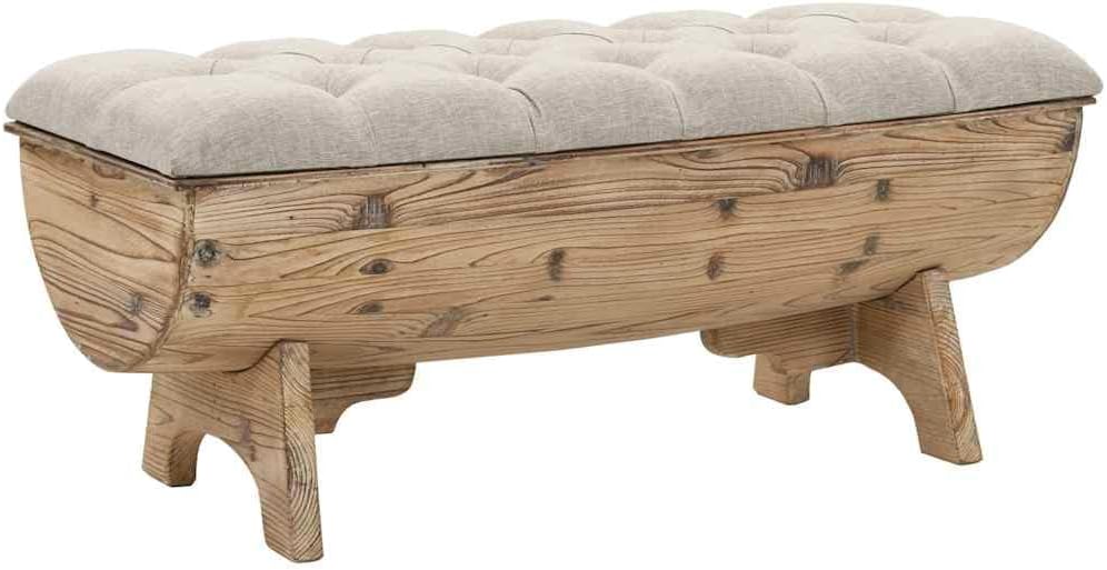 vidaXL Panca contenitore, 103 × 51 × 44 cm, Crema/Marrone, legno massello, tessuto