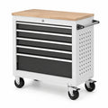Carrello portautensili in metallo con 5 cassetti e piano in legno