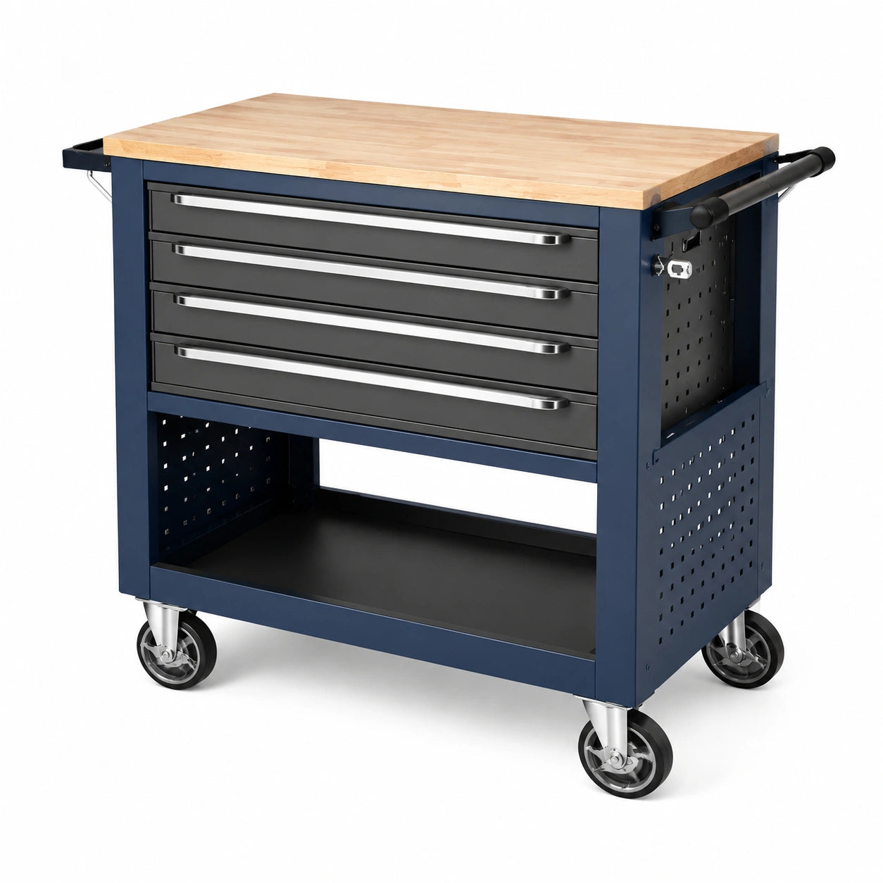 Carrello portautensili in metallo con piano in legno di betulla