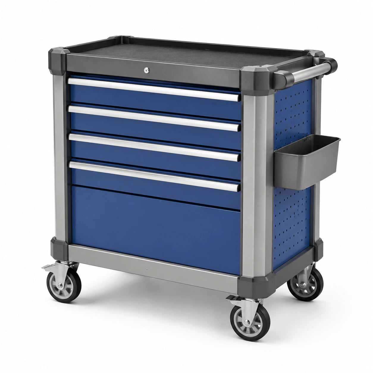 Carrello portautensili in metallo blu con 5 cassetti e ruote