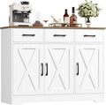 Credenza HOCSOK, 108 × 38,5 cm, 3 cassetti, Bianco/Marrone, legno, per soggiorno e sala da pranzo