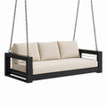 Dondolo Veranda in Legno e Cuscini in Poliestere Beige