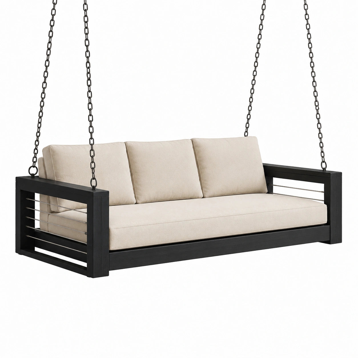 Dondolo Veranda in Legno e Cuscini in Poliestere Beige