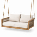 Dondolo da veranda in teak con cuscini in tessuto beige