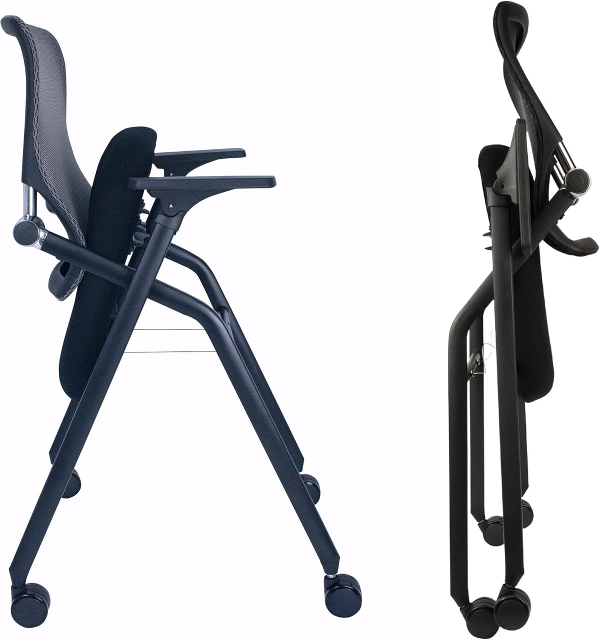Sedia BLANEDUO, legno, Grigio, pieghevole, con ruote, con braccioli, imbottita, per ufficio