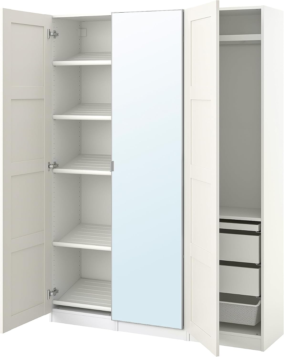 Armadio guardaroba, Bianco, 150 × 38 × 201 cm, vetro, per camera da letto
