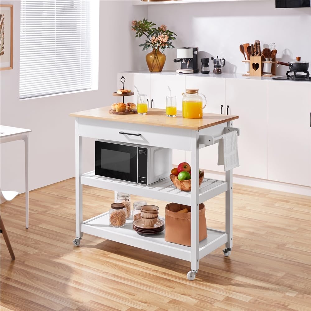 Carrello da cucina Yaheetech, 3 ripiani, legno, con ruote, per sala da pranzo e cucina