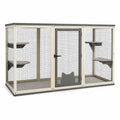 Gabbia per gatti da esterno in legno e metallo 200x75x100 cm grigio e beige