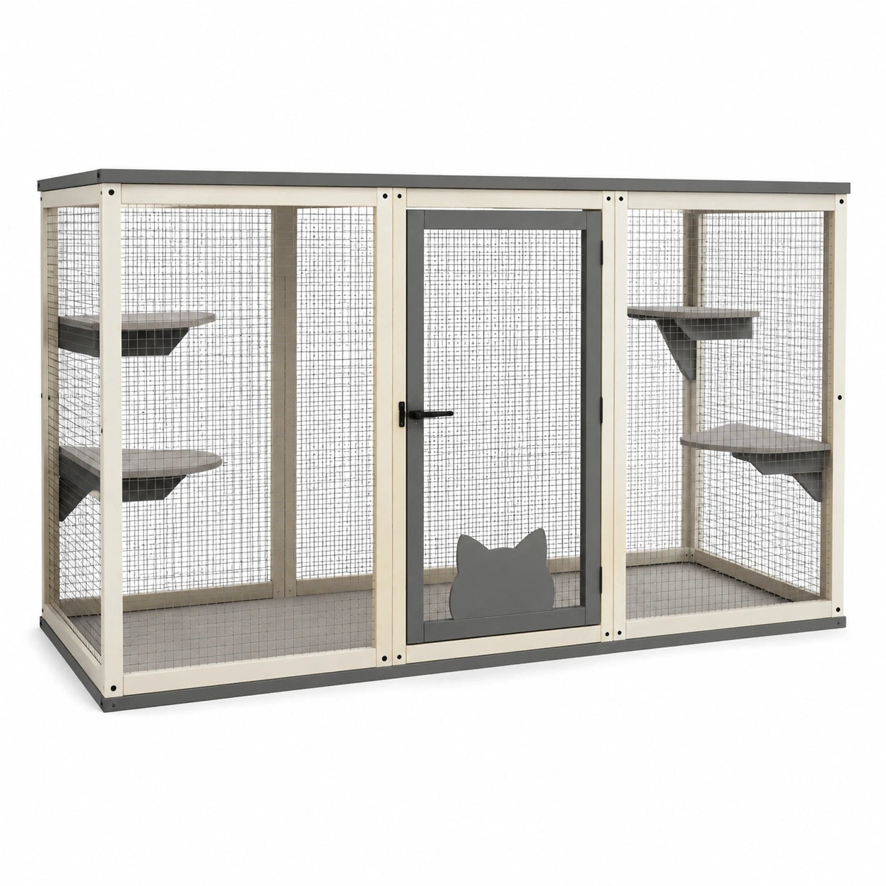 Gabbia per gatti da esterno in legno e metallo 200x75x100 cm grigio e beige