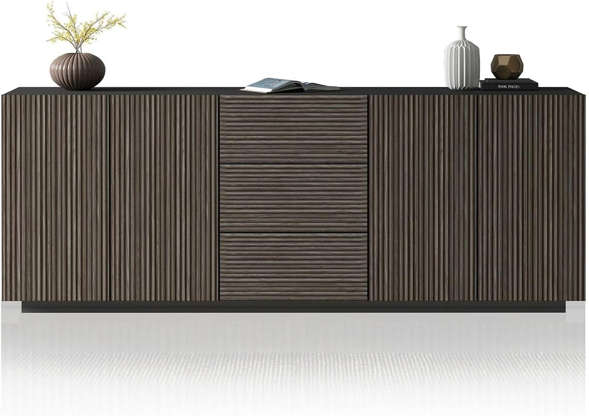 Credenza WHOUS, 4 ante, 3 cassetti, Antracite, 220,1 × 43 × 86 cm, legno, per soggiorno e sala da pranzo