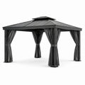 Gazebo in Metallo con Tende in Poliestere Nero