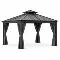 Gazebo in metallo nero 300x300 cm con tende in poliestere