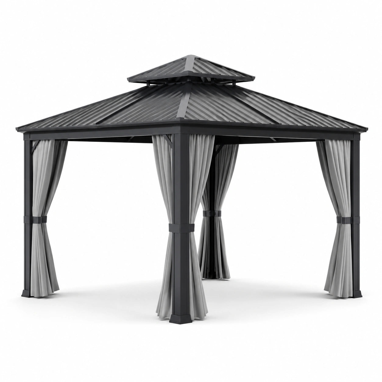 Gazebo in metallo con tende in poliestere grigie