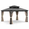 Gazebo da Giardino in Alluminio con Tetto in Metallo e Tende in Poliestere Beige