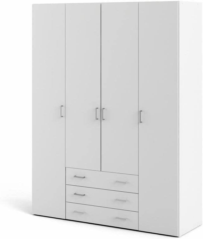 Arredo Stock Armadio, 4 ante, 3 cassetti, 154 × 49,5 × 200,4 cm, Bianco