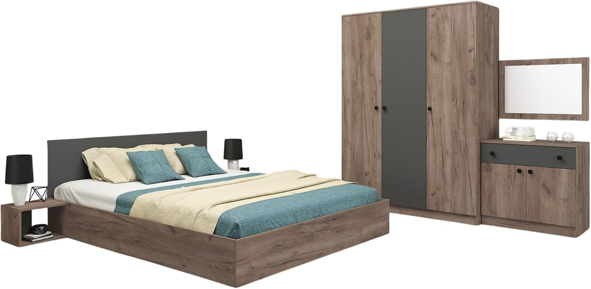 Letto ARREDO DA CASA CDMG1, 3 ante, 2 ante, matrimoniale, Antracite, con contenitore, per camera da letto