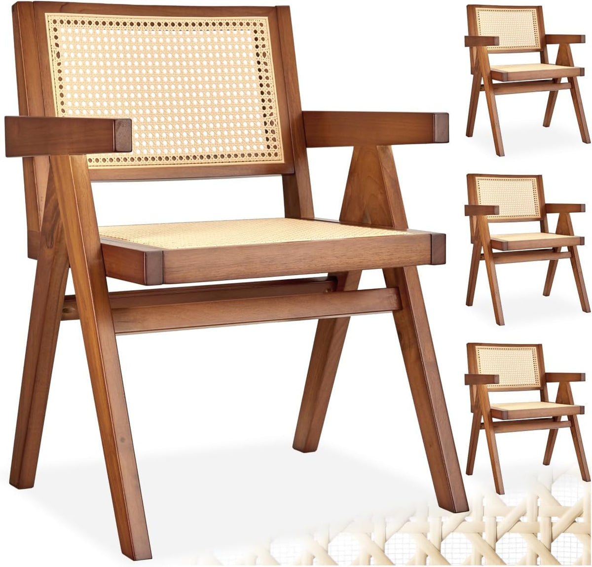 tectake Sedia, 4 sedie, Rovere, legno, rattan, per sala da pranzo e cucina