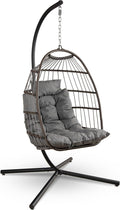Sedia sospesa SereneLife, con cuscino, acciaio, rattan, per giardino e terrazzo