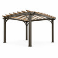 Pergolato Metallo Tetto Legno di Pino 300x300 cm Marrone