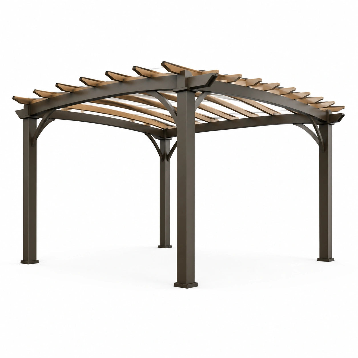Pergolato Metallo Tetto Legno di Pino 300x300 cm Marrone