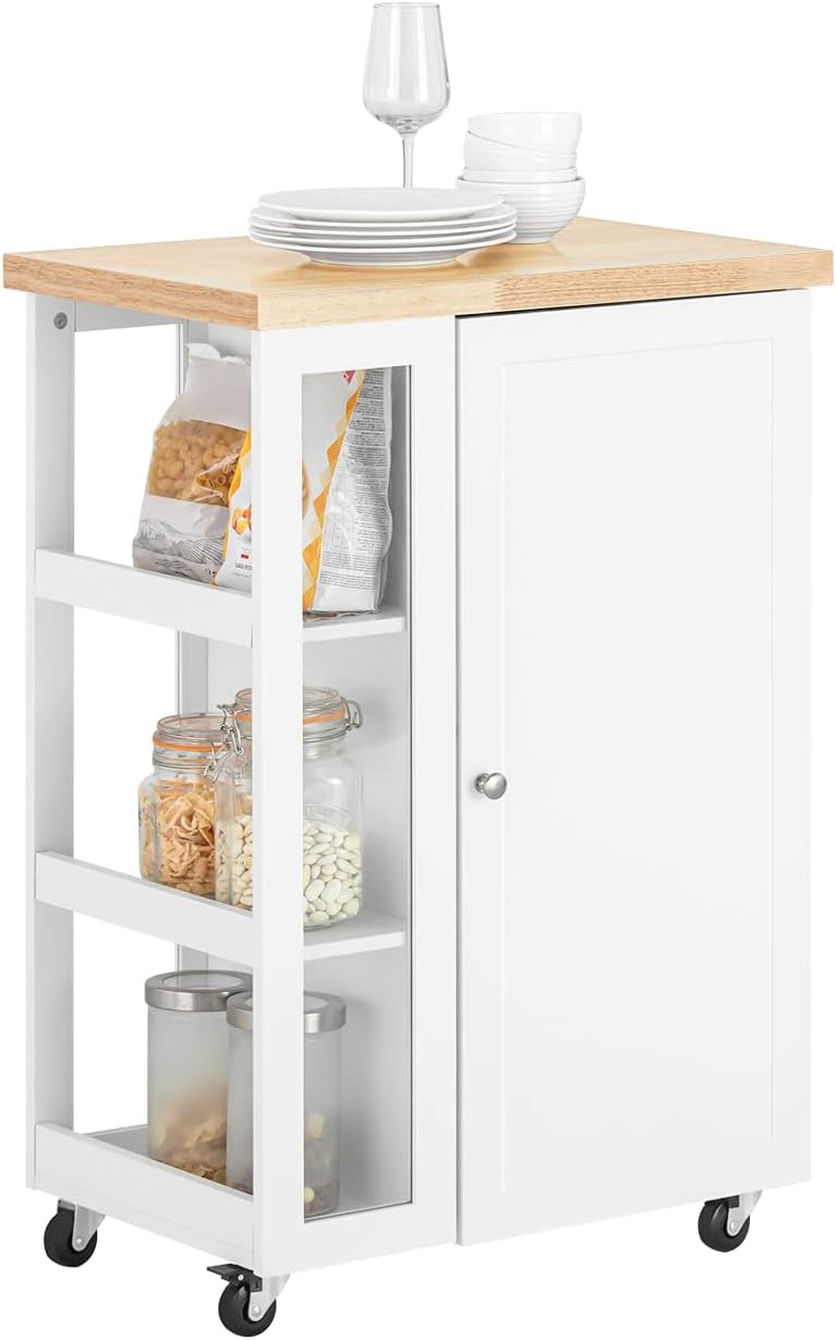 Carrello da cucina SoBuy, 60 × 40 × 90cm, legno, regolabile, con ruote, per sala da pranzo e cucina