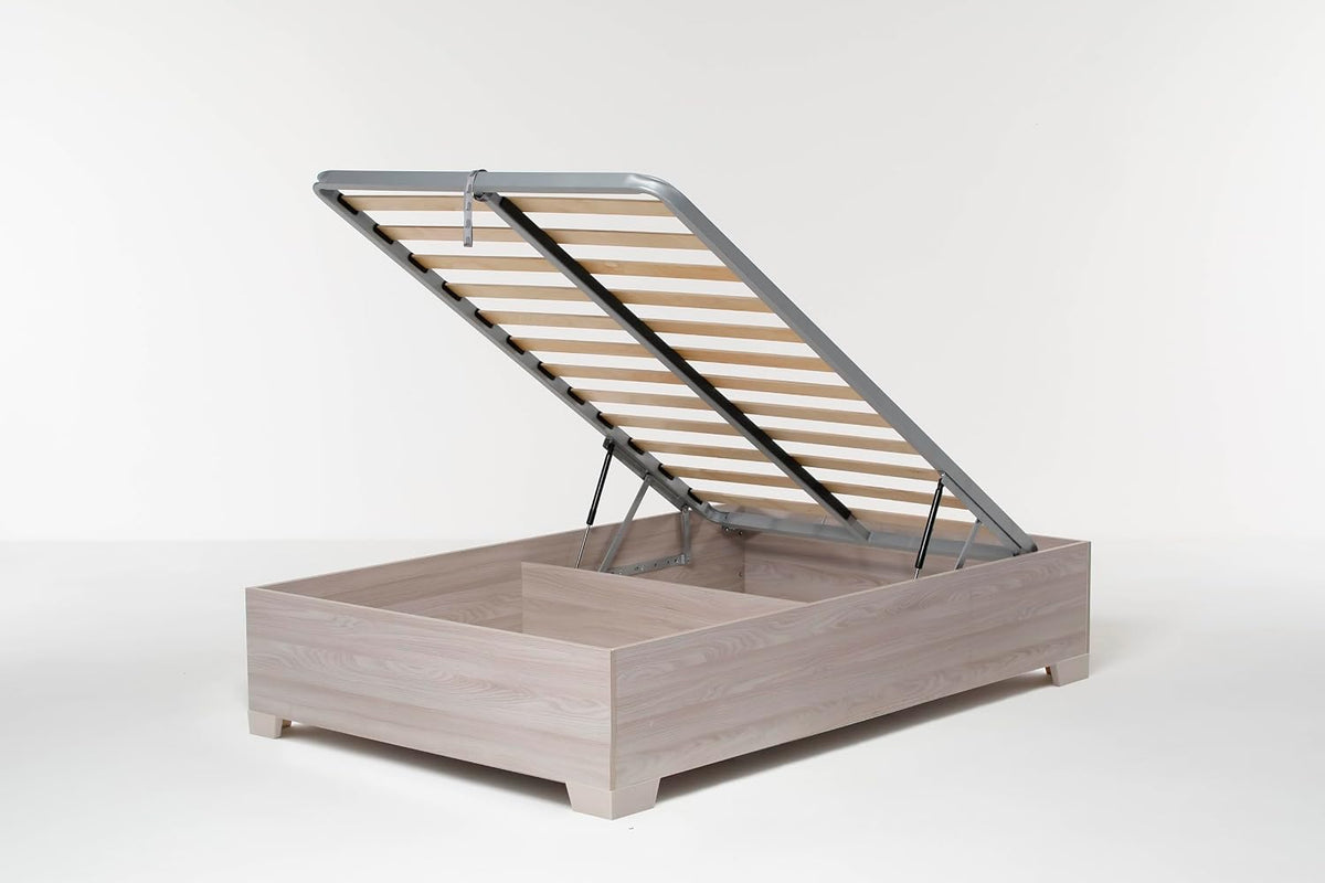 Struttura letto Cangù, 120 × 190 cm, Olmo/Naturale, una piazza e mezza, con contenitore, con rete a doghe, per camera da letto
