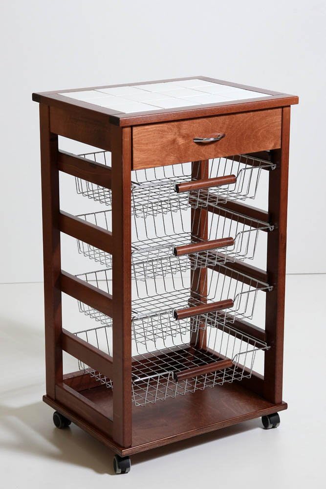 Carrello portaoggetti MASLEGNO, 85 × 49 × 39 cm, legno massello, Noce