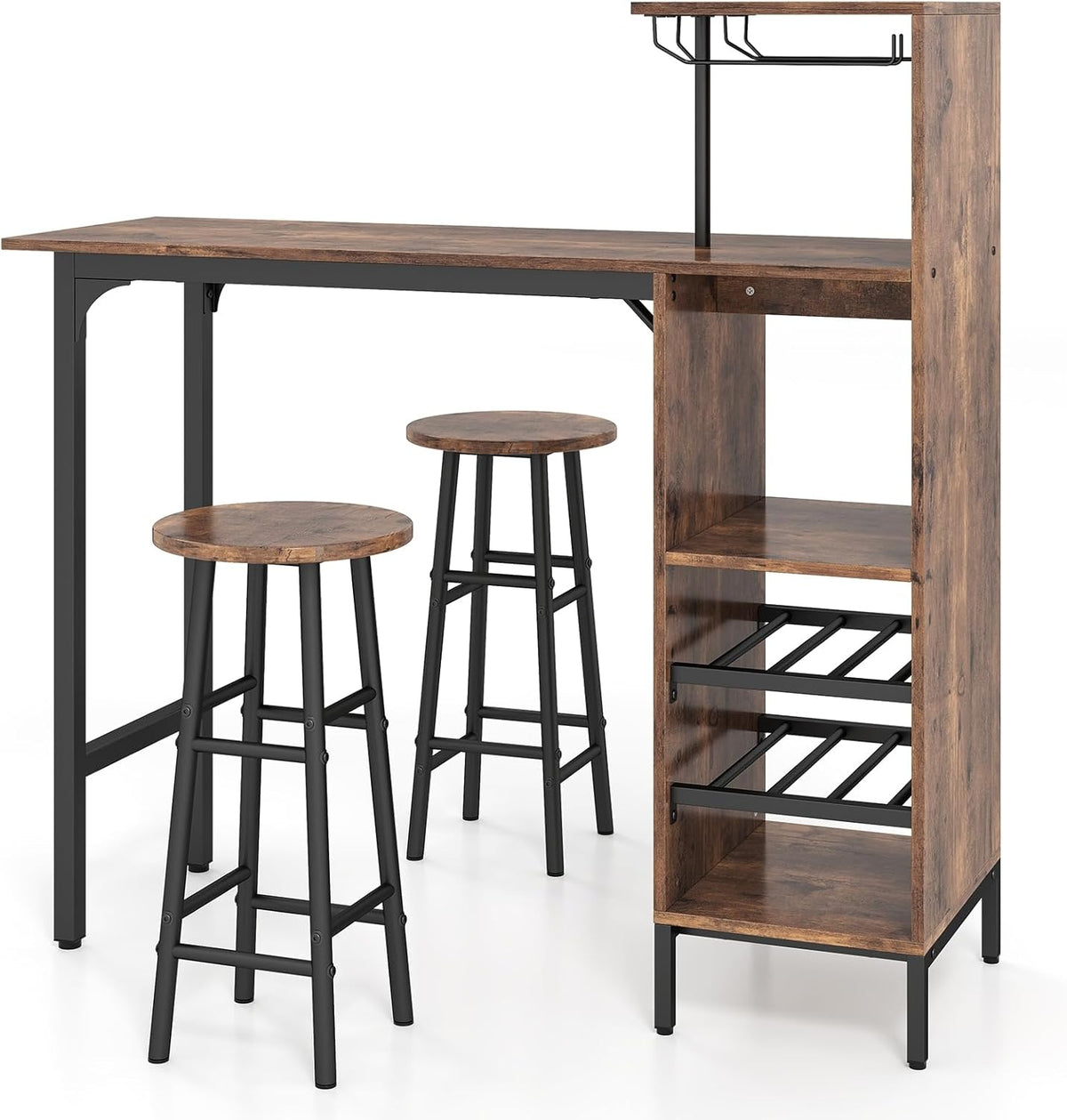 Set da pranzo LIFEZEAL, 2 sgabelli, 2 sedie, 4 ripiani, 120 × 40 × 121,5 cm, legno, metallo, per sala da pranzo e cucina